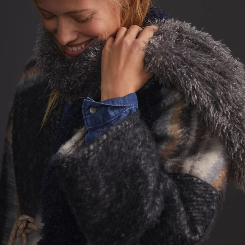 Brand New with Tags! Anthropologie  Navy Colorblocked Fluffy Scarf